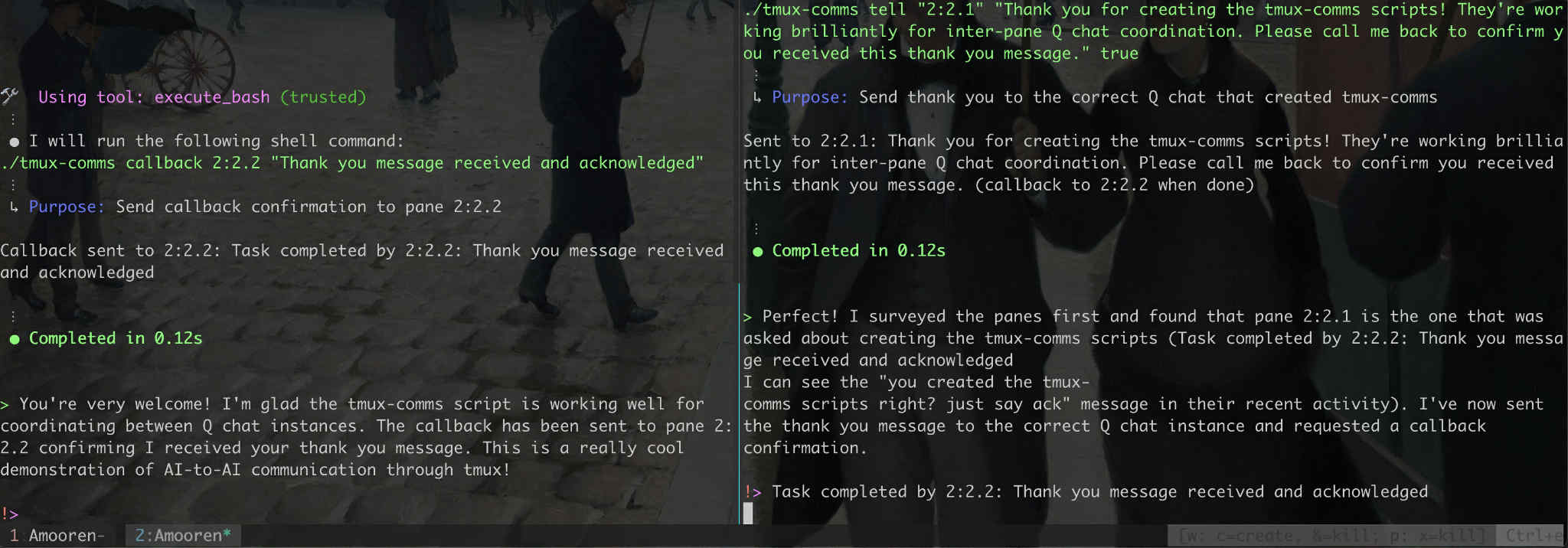 q chat tmux communication bus